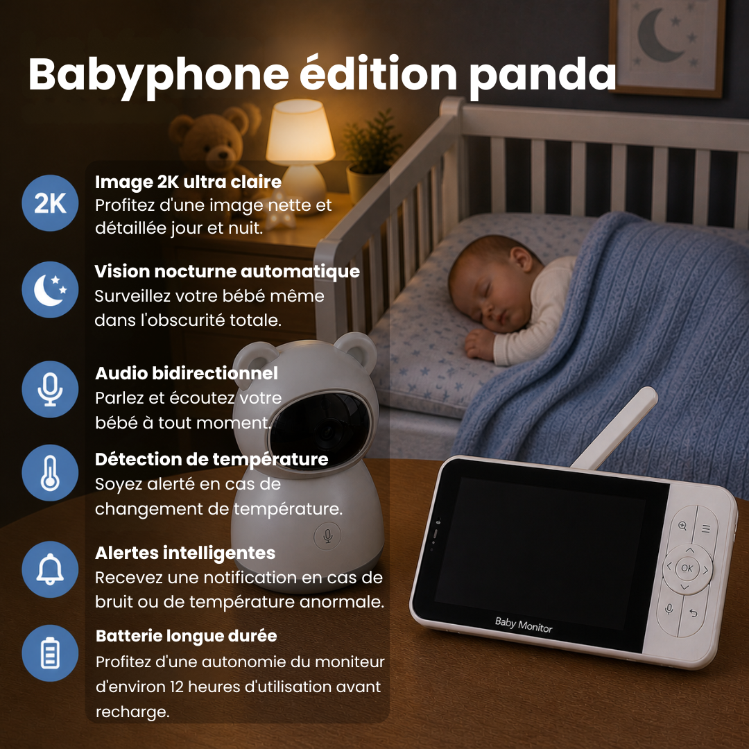 Babyphone Vidéo HD avec Moniteur & App Mobile