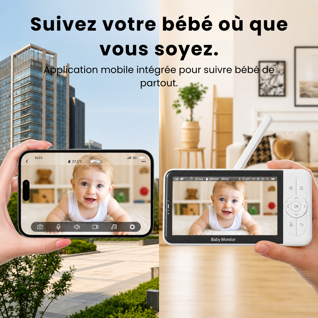Babyphone Vidéo HD avec Moniteur & App Mobile