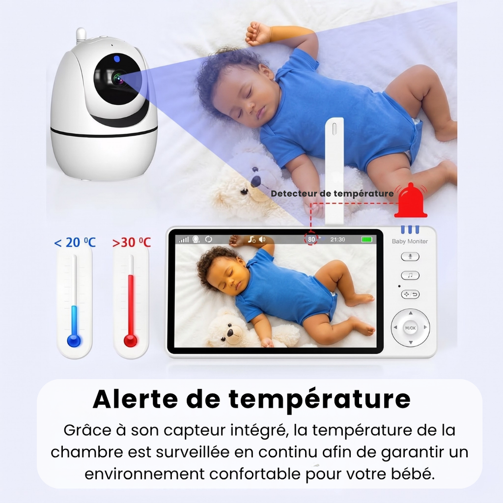 Babyphone Vidéo HD avec Moniteur & Vision Nocturne